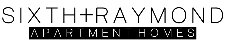 A black and white image of a company logo for Sixth+Raymond Apartment Homes.